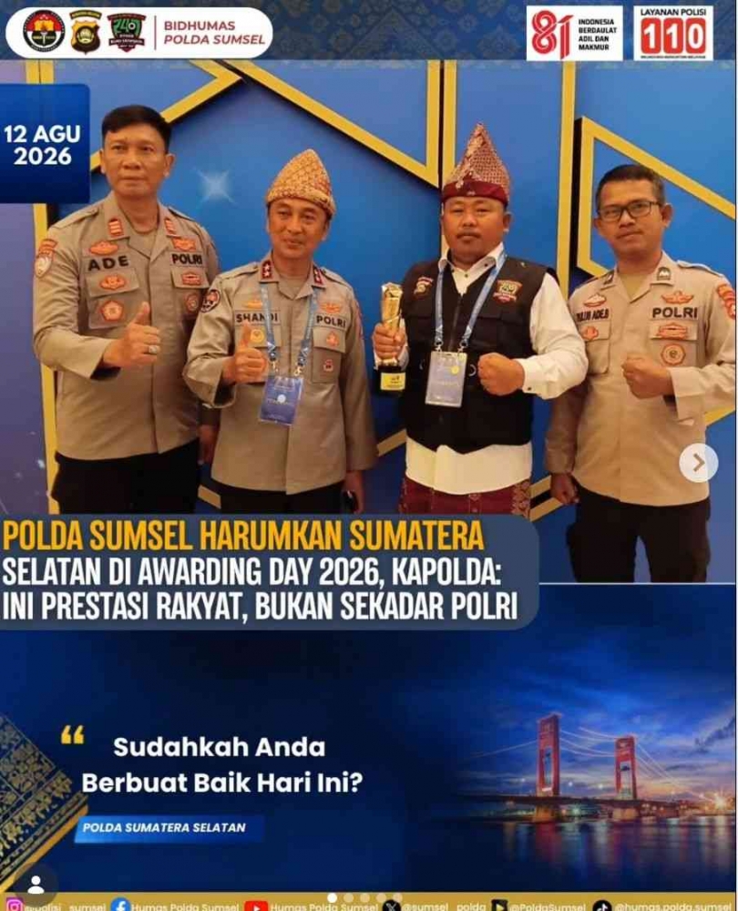 Polda Sumsel Borong 3 Penghargaan Nasional di Hari Bhayangkara ke-80, dari MBG hingga Ketahanan Pangan