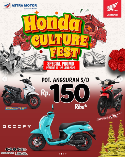 Honda Culture Fest 2026 di Bengkulu Hadirkan Promo Kredit Motor Mulai Rp150 Ribu dan Lomba Tari Adat