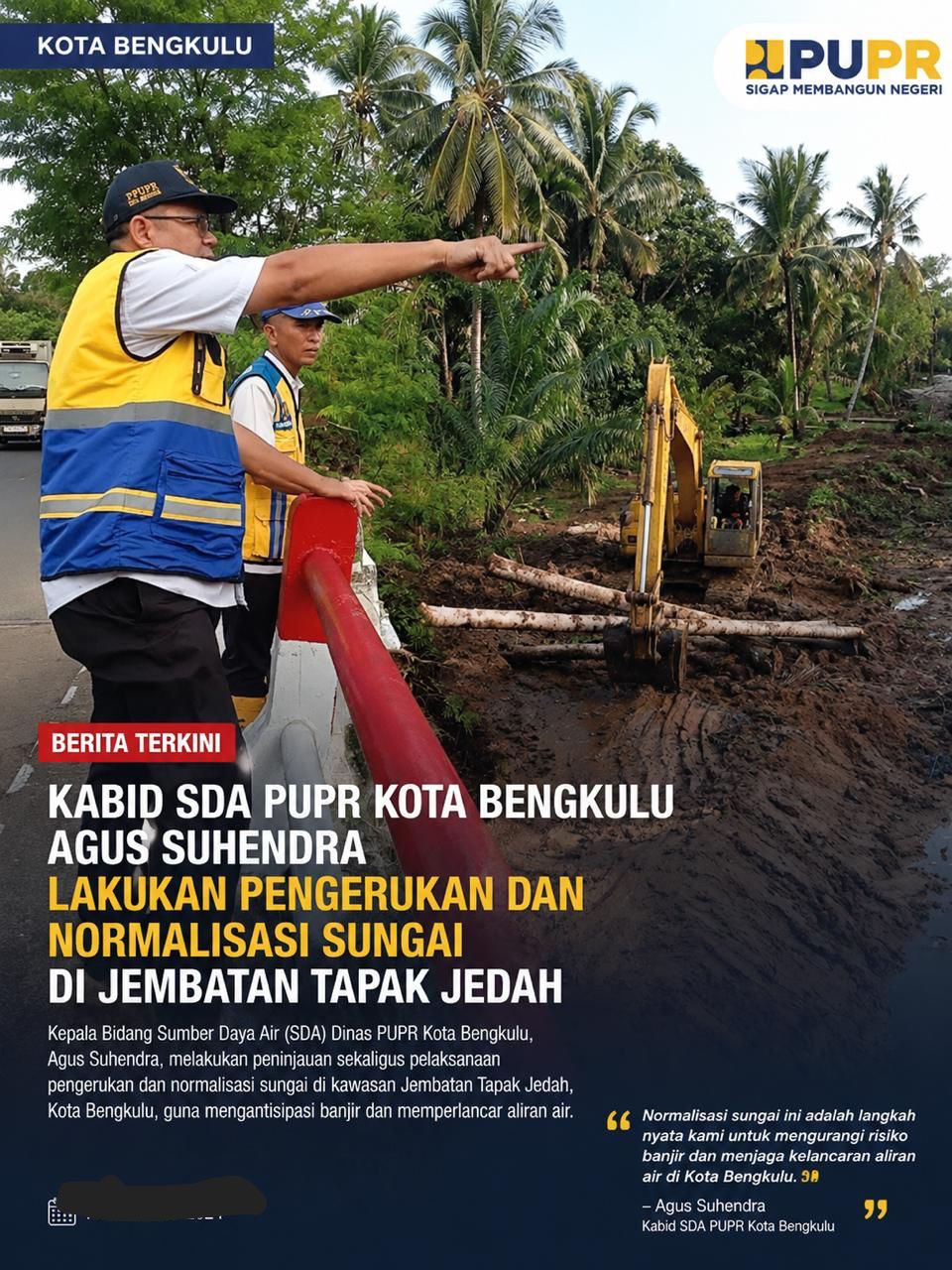PUPR Kota Bengkulu Keruk Sungai Jenggalu Sepanjang 300 Meter di Tapak Jeda, Target Aliran Lancar hingga Muara