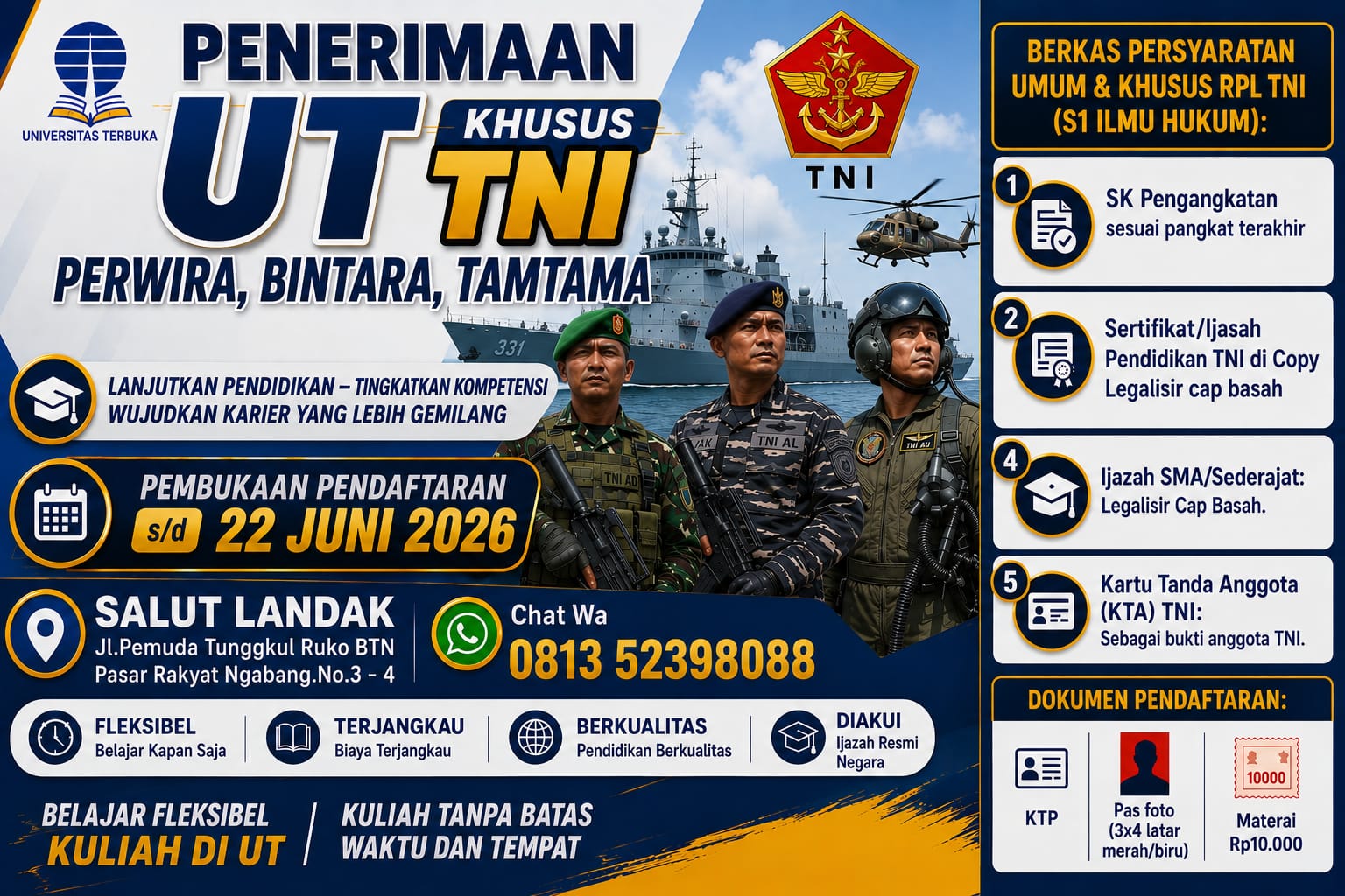 Salut Landak Buka Pendaftaran Program Ilmu Hukum RPL Khusus TNI, Perwira Dapat Bebas 23 SKS