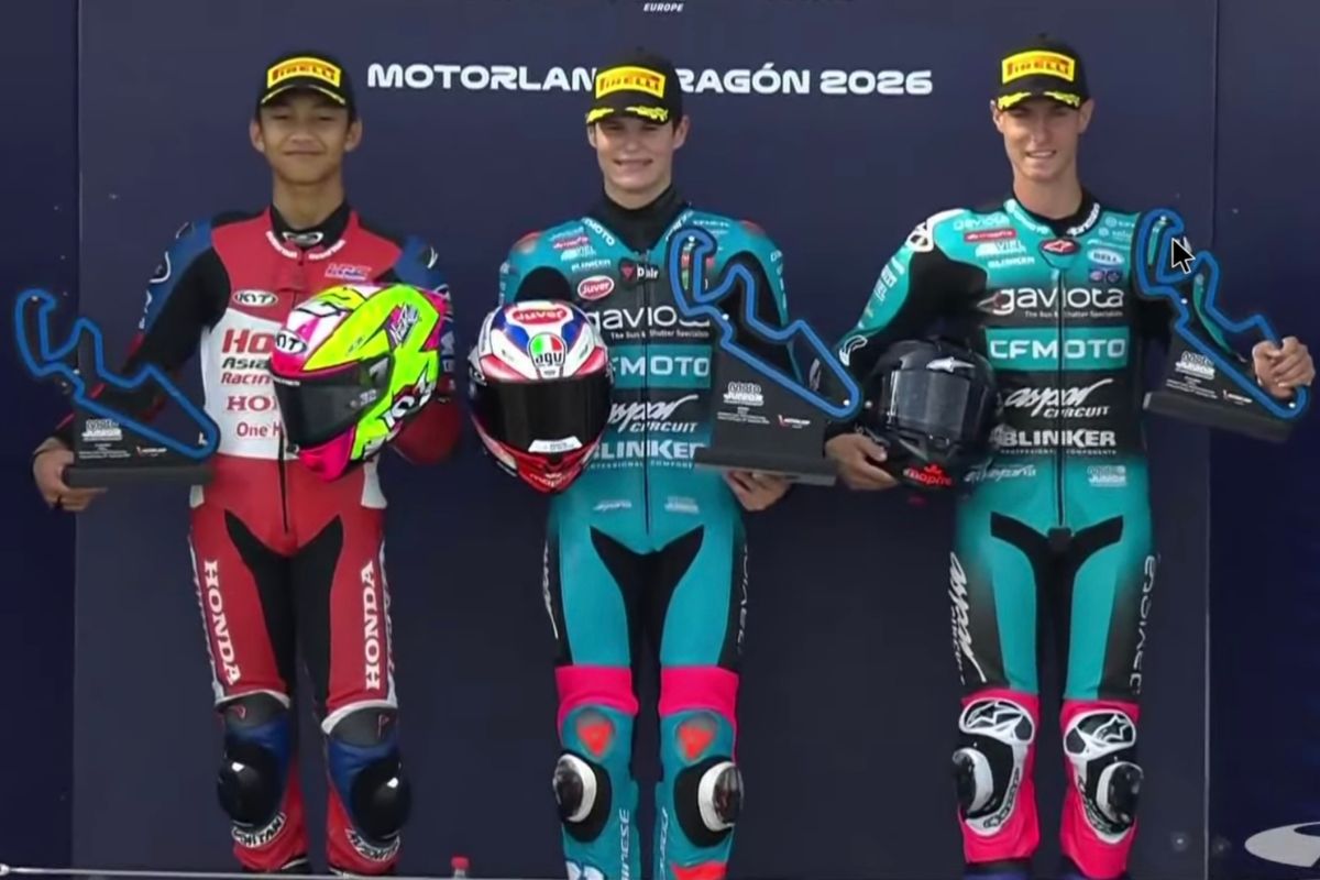 Pembalap Muda Sleman Kiandra Ramadhipa Finis Runner-up Race Pertama Moto3 Junior di Aragon
