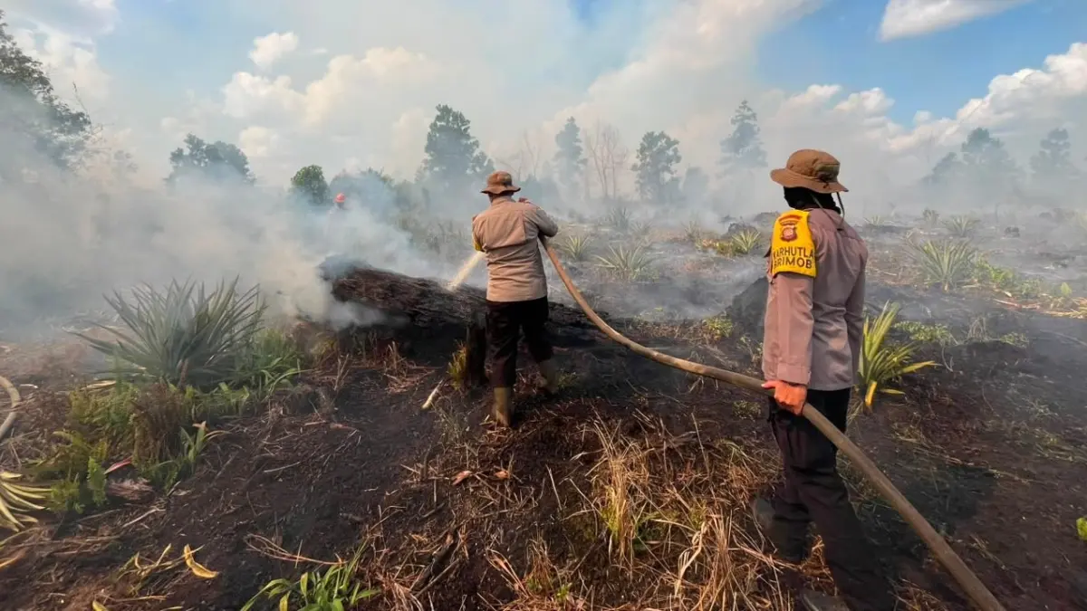 Tim Siaga Karhutla Brimob Kalbar Padamkan Api di Lahan Gambut Kubu Raya, Warga Diminta Laporkan Pembakaran