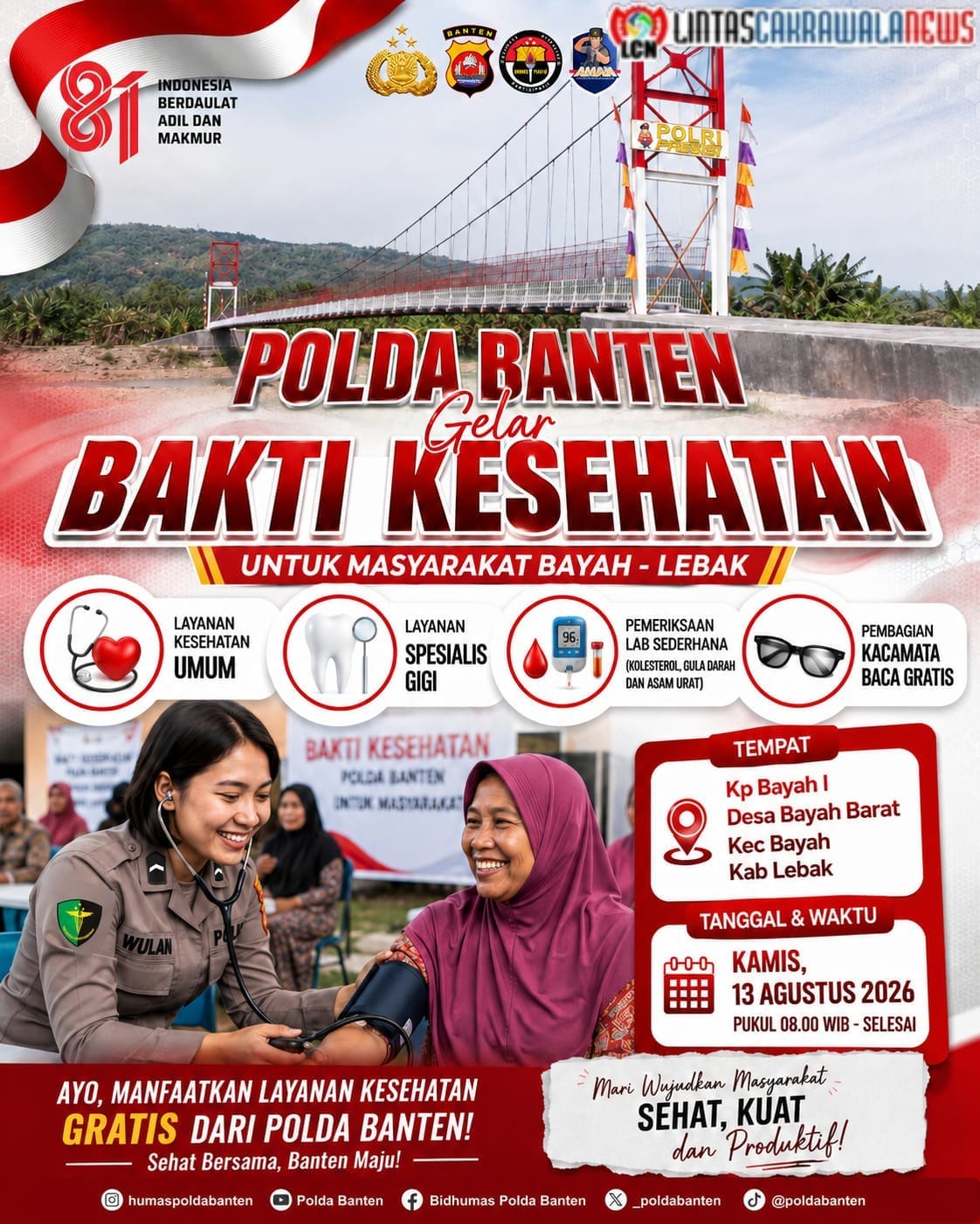 Polda Banten Gelar Bakti Kesehatan Gratis di Bayah Lebak, Ada Cek Gula Darah hingga Kacamata Baca