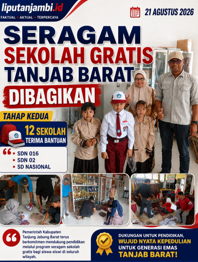 Pemkab Tanjab Barat Salurkan Seragam Sekolah Gratis ke 12 Sekolah di Tungkal Ilir, Ratusan Siswa Terbantu