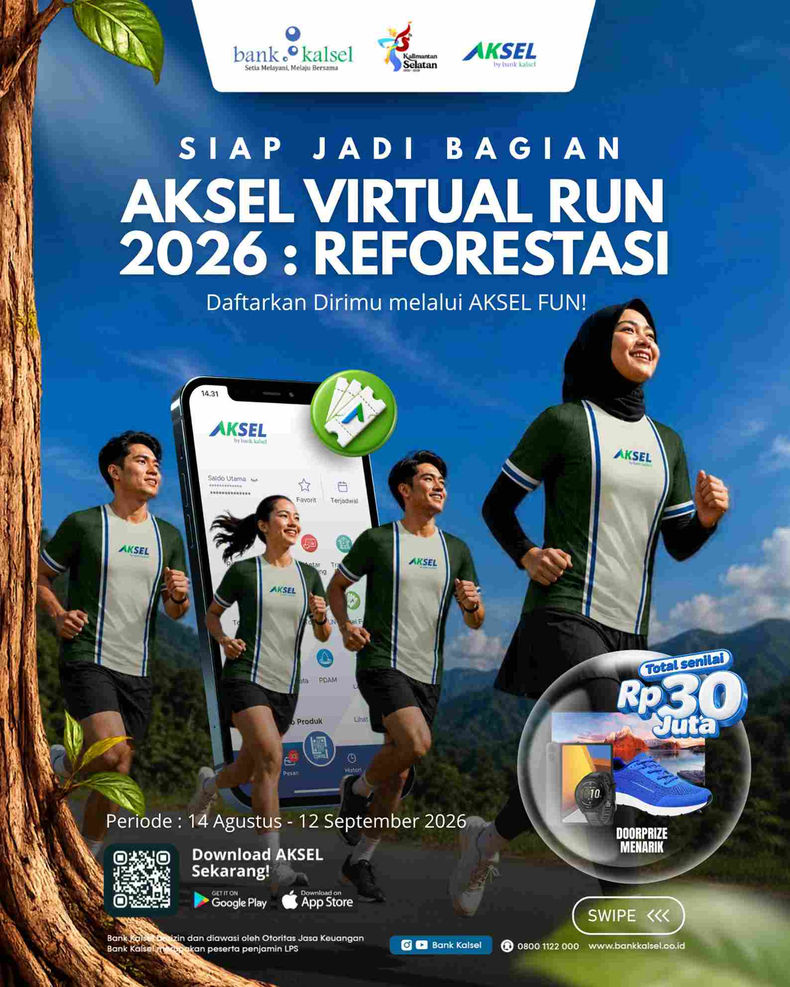 Bank Kalsel Luncurkan AKSEL Virtual Run 2026 di Banjarmasin, Target 760 Pohon Ulin untuk Hutan Meratus