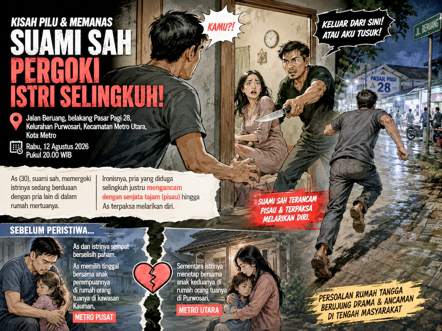 Suami di Metro Lampung Mengaku Diancam Pisau Usai Pergoki Istri dengan Pria Lain di Rumah Mertua