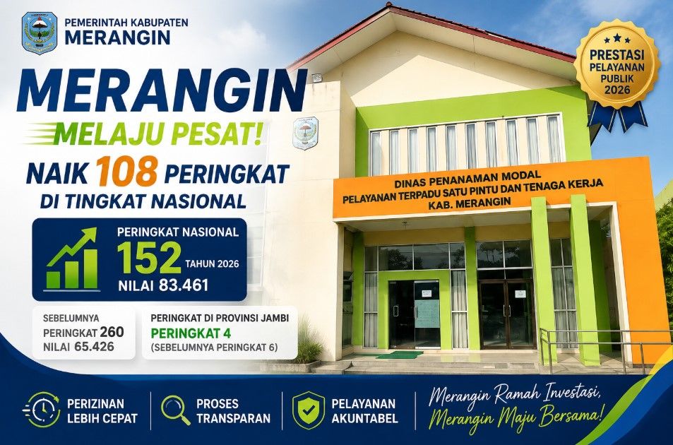 Kabupaten Merangin Raih Peringkat 152 Nasional Pelayanan PTSP, Lompat 108 Peringkat dari Tahun Sebelumnya