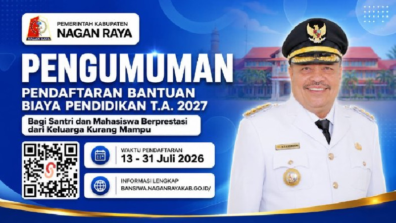 Pemkab Nagan Raya Buka Pendaftaran Bantuan Biaya Pendidikan 2027 untuk Santri dan Mahasiswa Kurang Mampu
