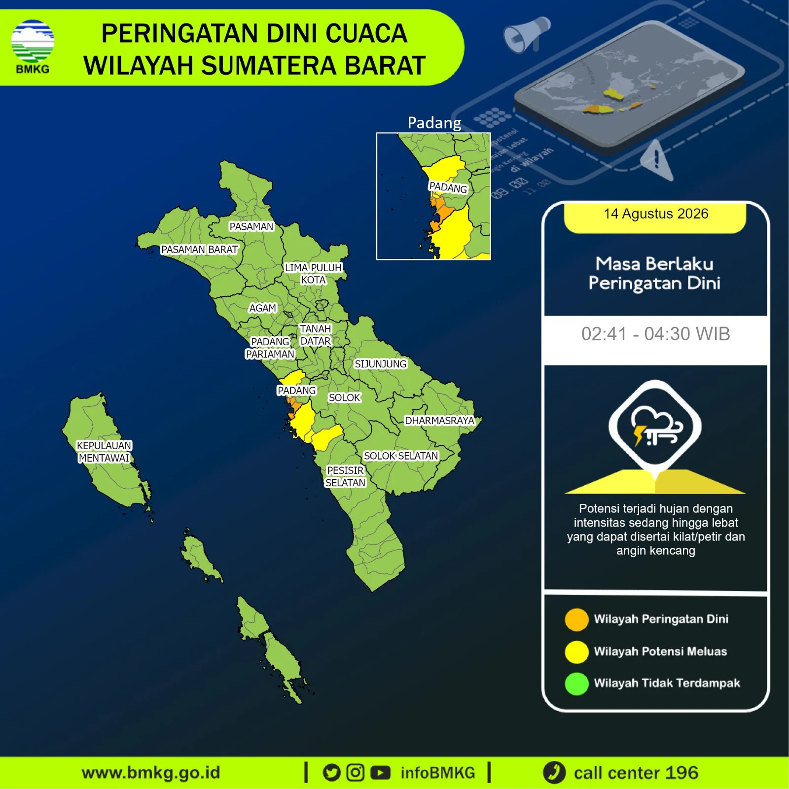 BMKG Keluarkan Peringatan Siaga Hujan Lebat di Sumbar 14-16 Agustus, Mentawai dan Pesisir Selatan Jadi Sorotan