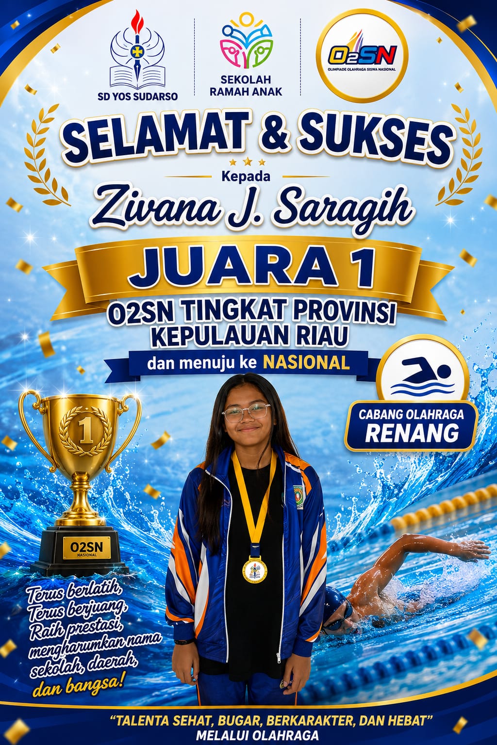 Siswi SD Yos Sudarso Batam Juara Renang O2SN Kepri 2026, Zivanna J. Saragih Siap Berlaga di Tingkat Nasional