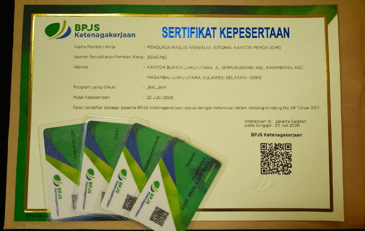 DMI Luwu Utara Daftarkan 683 Masjid ke BPJS Ketenagakerjaan, Pengurus dan Pekerja Masjid Kini Dilindungi JKK dan JKM