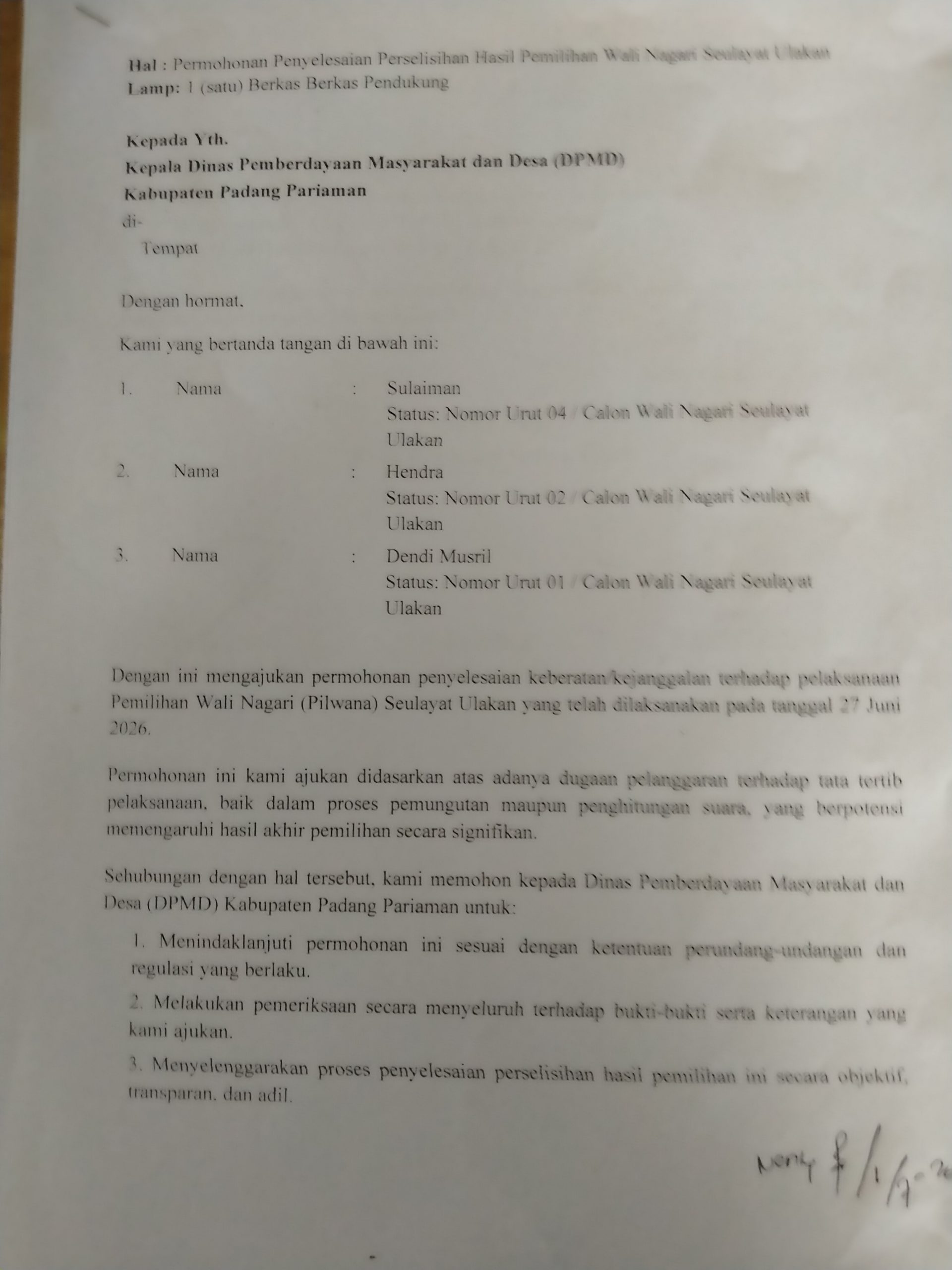 Ketua Panitia Pilwana Seulayat Ulakan Akui Keterlibatan Anggota dan Perangkat Nagari untuk Menangkan Calon Tertentu