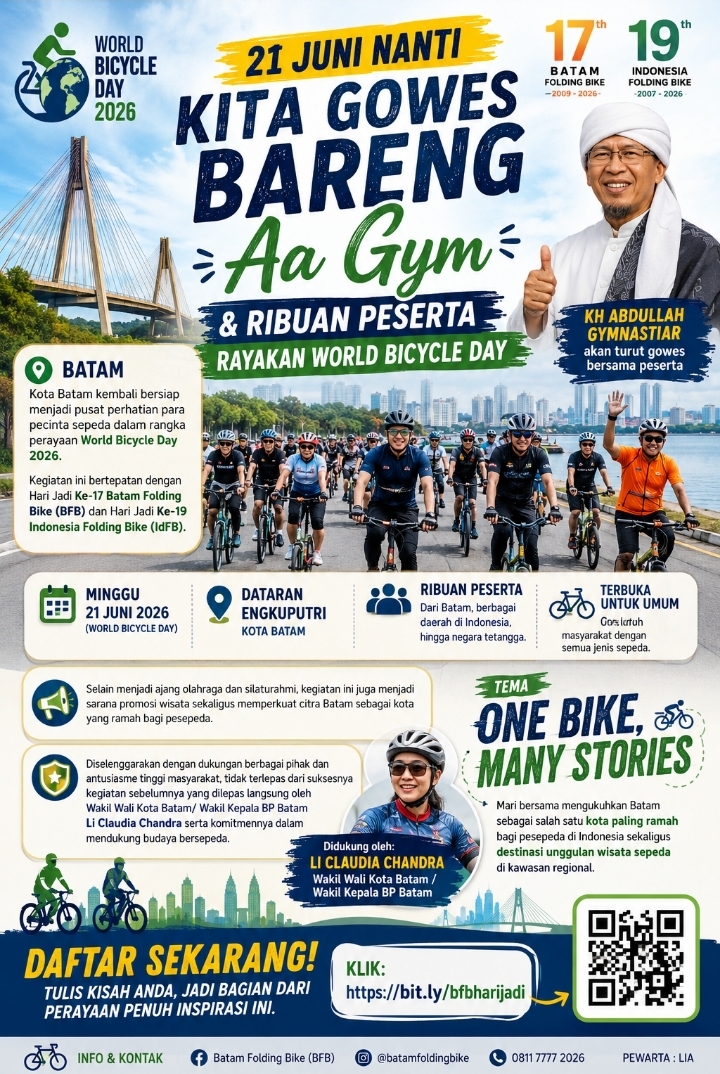 Ribuan Goweser Ramaikan World Bicycle Day di Batam 21 Juni 2026, Aa Gym Turut Gowes Bareng Peserta