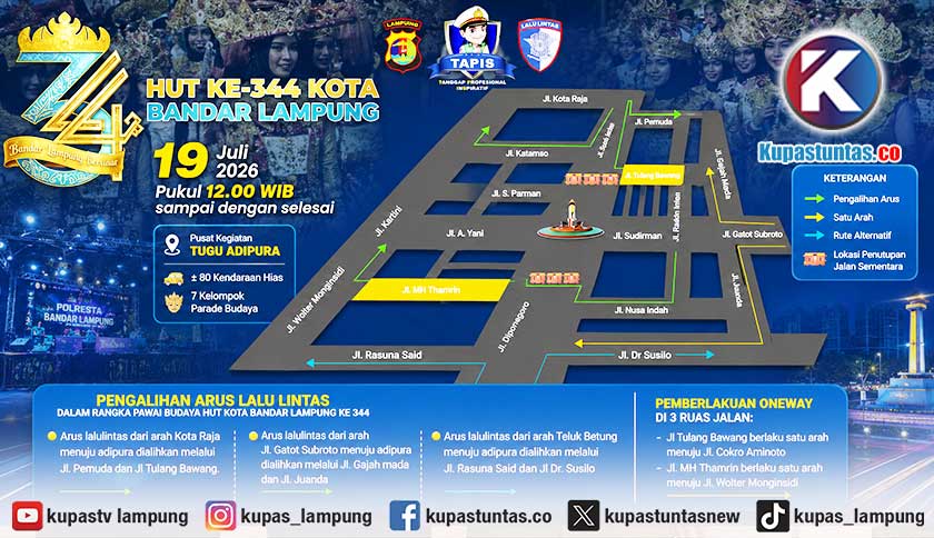 80 Kendaraan Hias dan 7 Parade Budaya Meriahkan HUT ke-344 Bandar Lampung, Polisi Berlakukan Rekayasa Lalin Besok