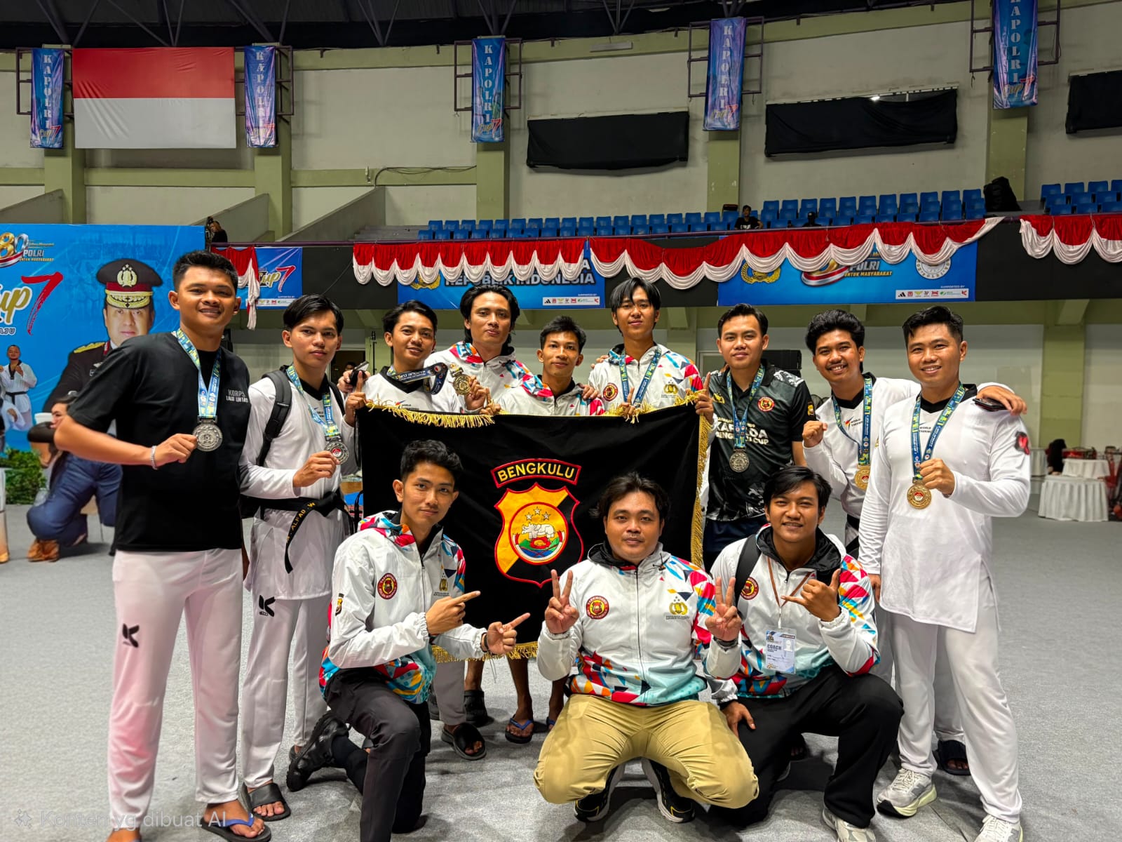 Polda Bengkulu Borong 5 Medali Emas dan 10 Medali di Kejuaraan Taekwondo Kapolri Cup 7, Bripda Arsyad Jadi Bintang Ganda