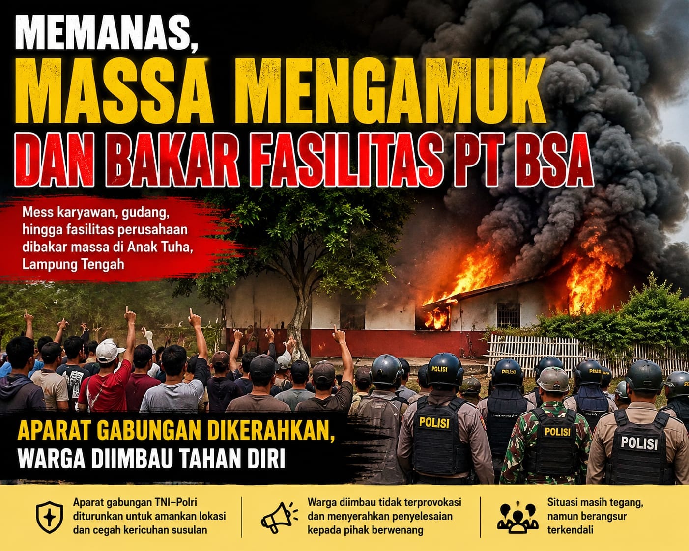 Konflik Lahan 277 Hari di Lampung Tengah Berujung Pembakaran Fasilitas PT BSA, Belasan Mess dan Gudang Hangus