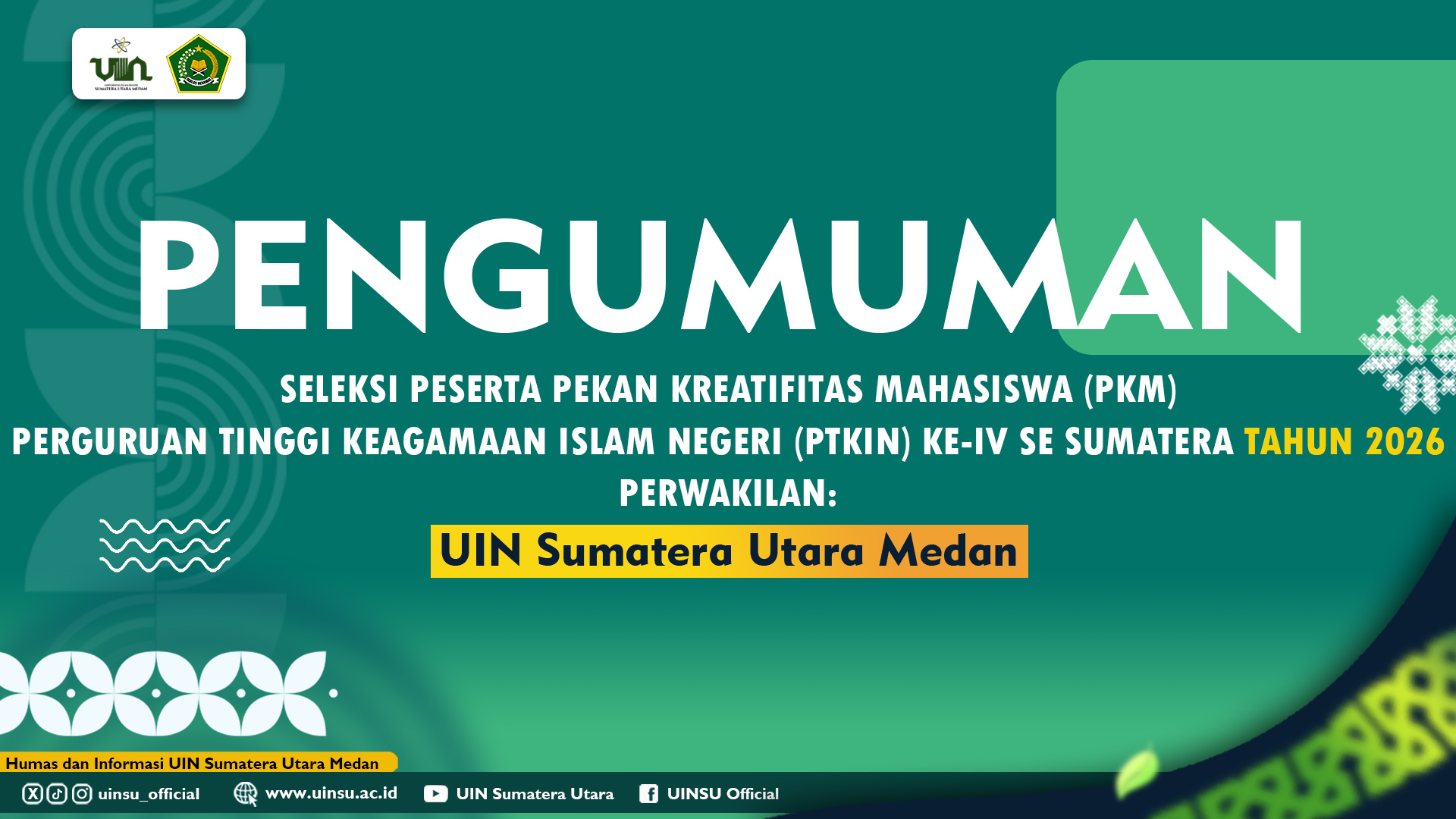 UIN Sumatera Utara Medan Buka Seleksi Peserta PKM PTKIN ke-IV se-Sumatera 2026, Ini Tahapan yang Harus Dilalui Mahasiswa