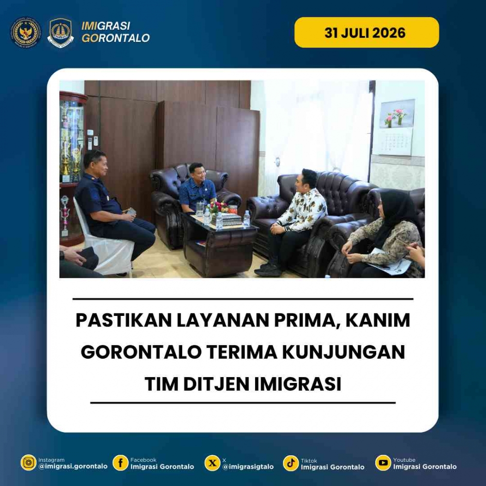 Kanim Gorontalo Terima Tim Ditjen Imigrasi, Pengawasan Langsung Pelayanan Publik Digelar Tiga Hari