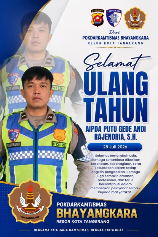 Sekretaris Pokdarkamtibmas Tangerang Apang Supriyadi Ucapkan Selamat Ulang Tahun untuk Aipda Putu Gede Andi Rajendria, Personel Satlantas Polresta Tangerang