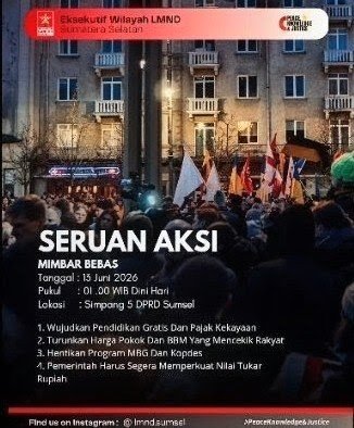 Belasan Mahasiswa LMND Gelar Aksi Mimbar Bebas di Simpang Lima Palembang, Bakar Ban dan Tuntut BBM Turun
