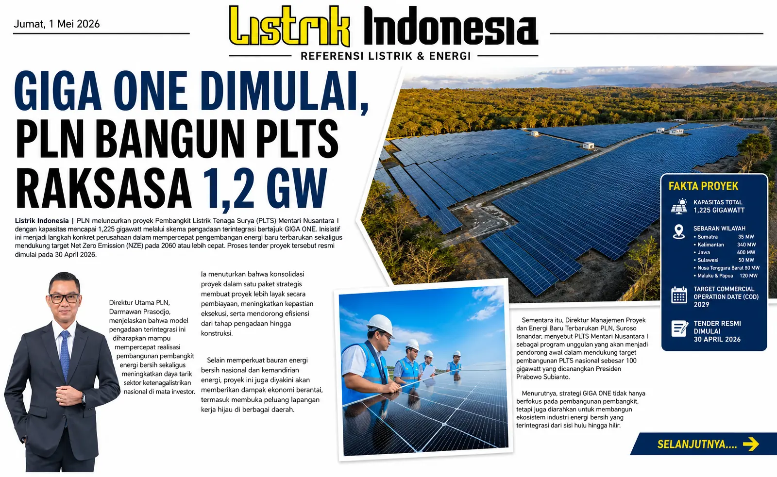 PLN Mulai Bangun PLTS 1,2 GW via Skema GIGA ONE Nasional