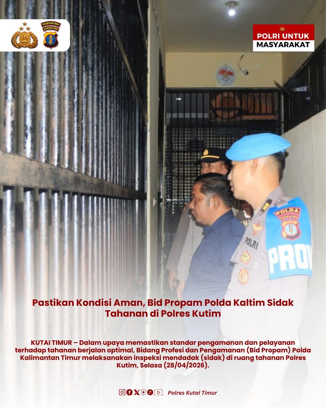 Polda Kaltim Sidak Tahanan Polres Kutim Pastikan Standar Aman