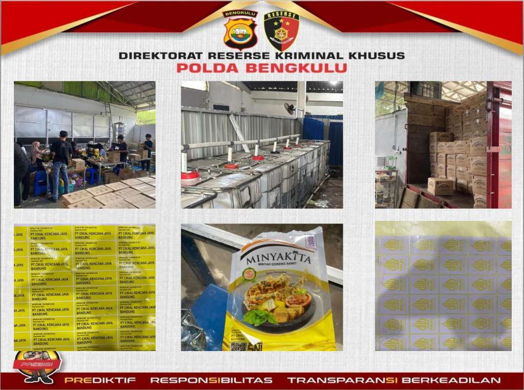 Polda Bengkulu Bongkar Produksi Minyakita Palsu, Ratusan Ribu Botol Disita