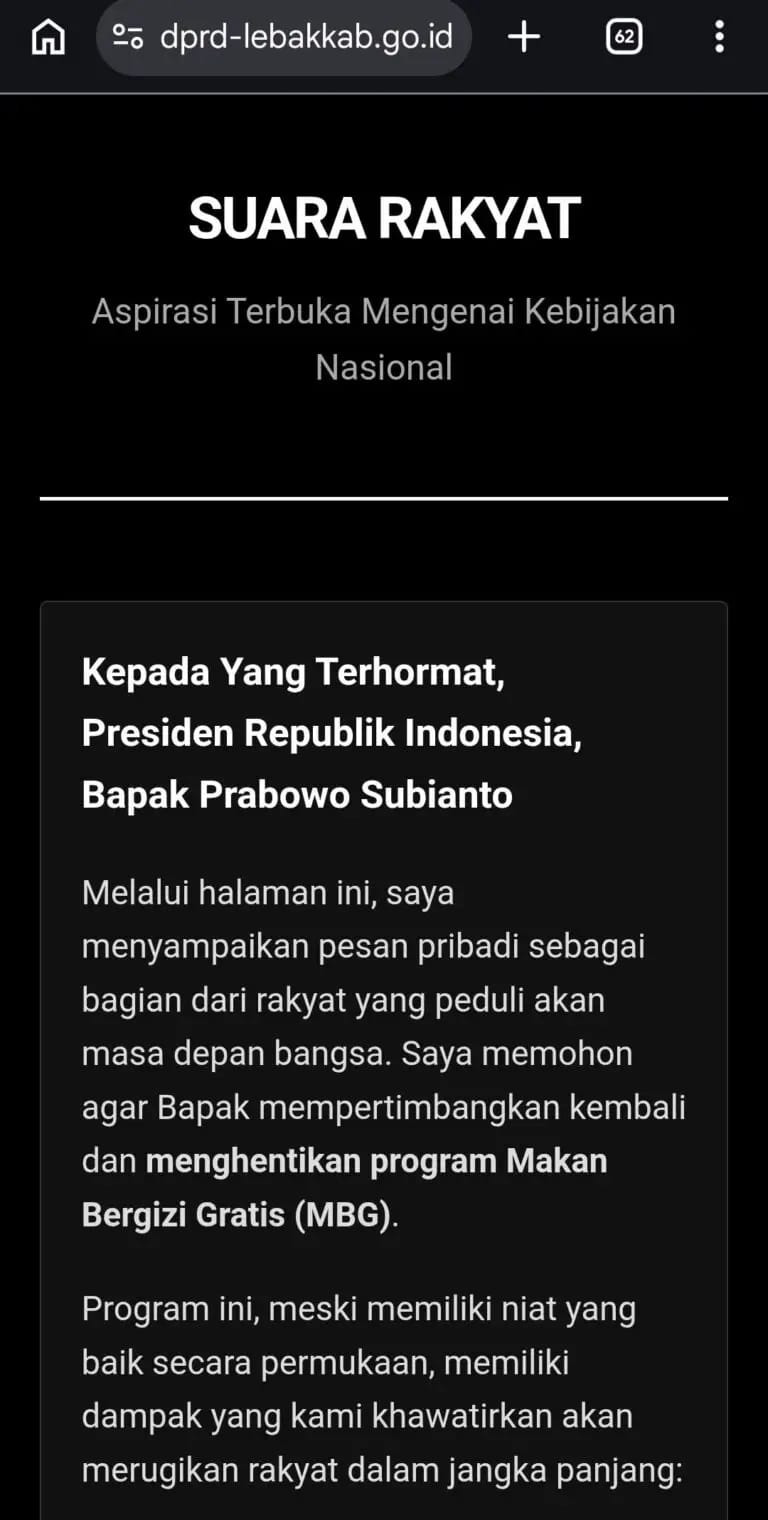 Website DPRD Lebak Diretas, Peretas Minta Prabowo Hentikan Program MBG