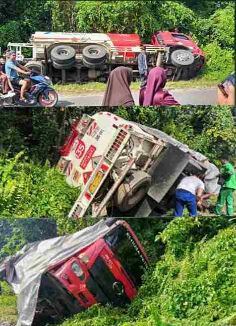 Truk Tangki Pertamina Terguling di Jalinsum Batin XXIV Hindari Tabrakan