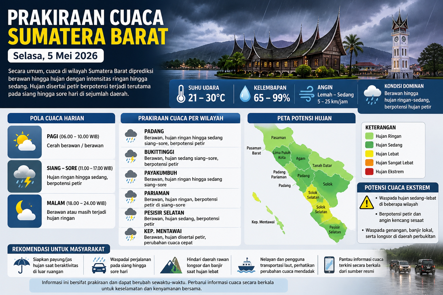 Cuaca Sumbar Hari Ini: Waspada Hujan Lebat dan Petir di Pesisir