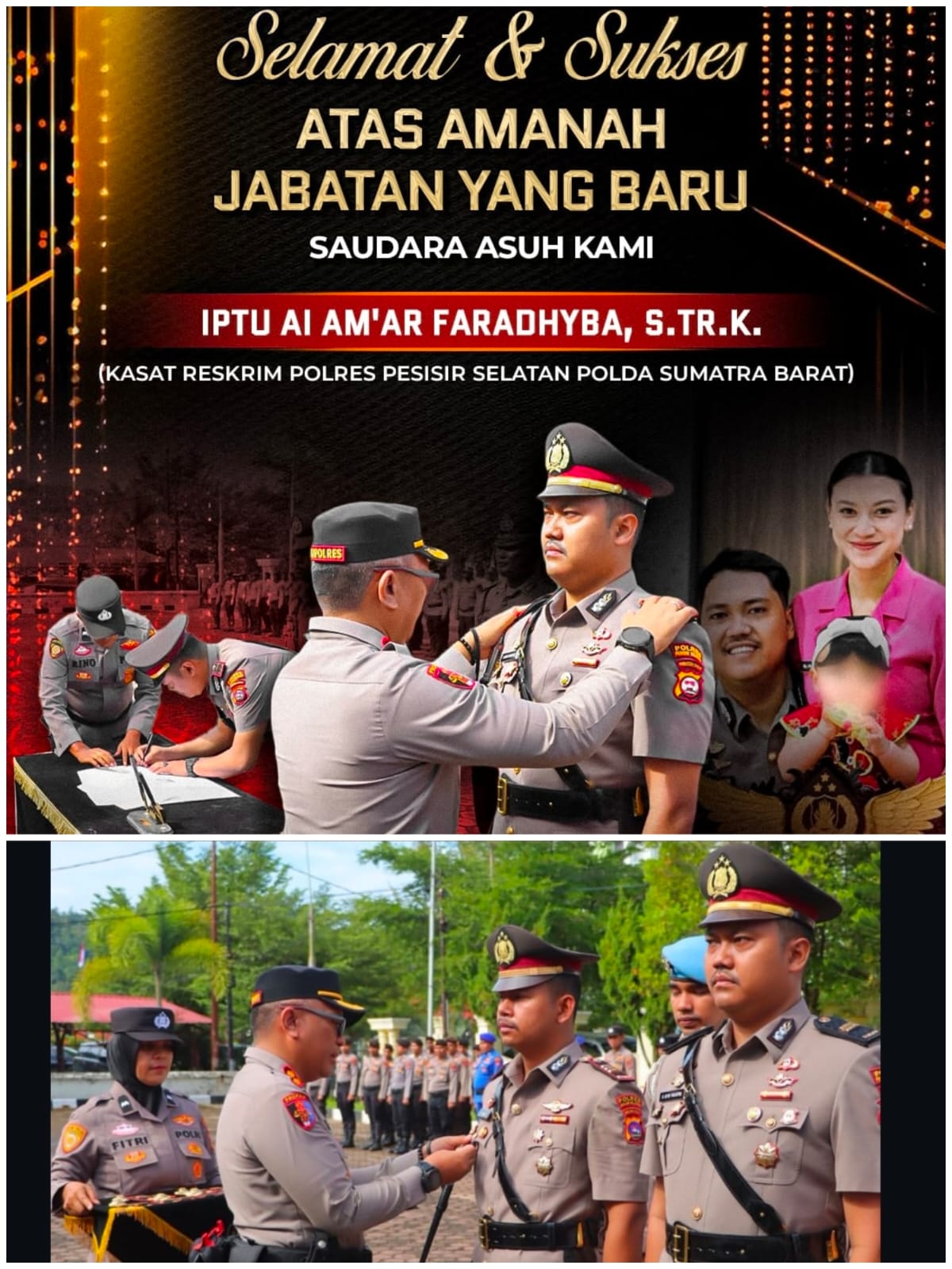 Iptu Ai Am’ar Faradhyba Resmi Pimpin Satreskrim Polres Pesisir Selatan