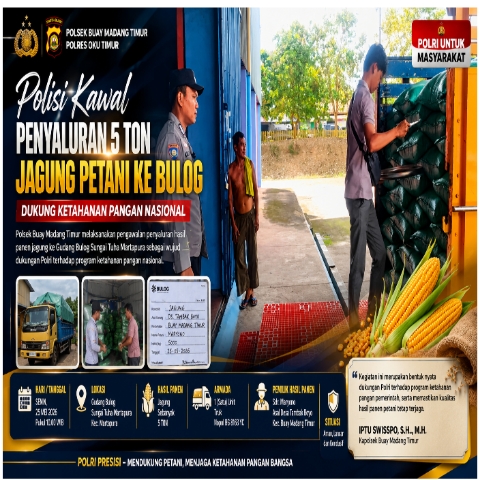 Polisi Kawal Distribusi 5 Ton Jagung Petani OKU Timur ke Bulog, Jaga Kualitas Pasokan Pangan