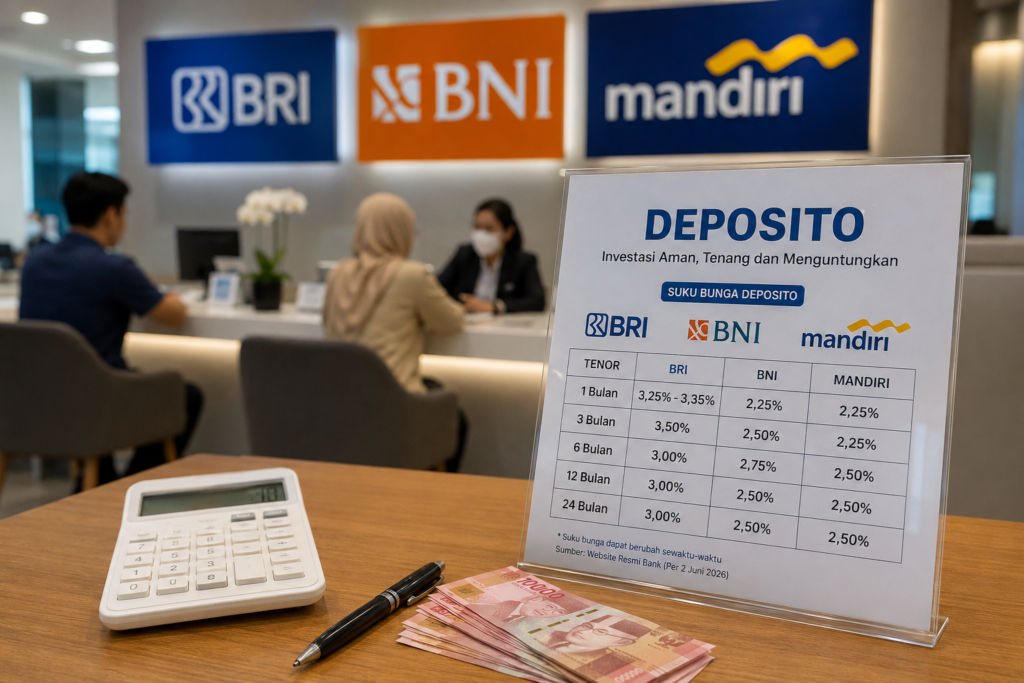 BRI, BNI, Mandiri Pertahankan Bunga Deposito Awal Juni 2026, BRI Paling Tinggi 3,5%