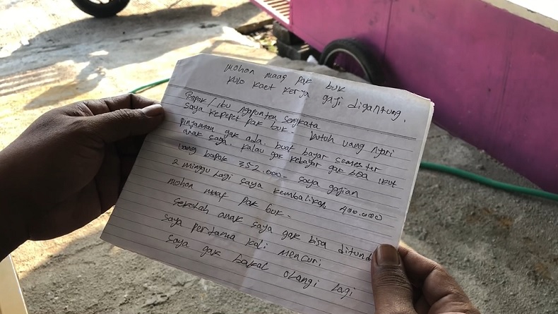 Maling di Mojokerto Kirim Surat Permintaan Maaf ke Pemilik Toko, Janji Kembalikan Uang Curian Usai Gajian