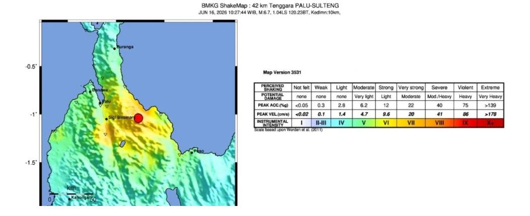 BMKG Catat Gempa M6,7 Guncang Palu, Sembilan Kali Gempa Susulan Terjadi Hingga Siang Ini