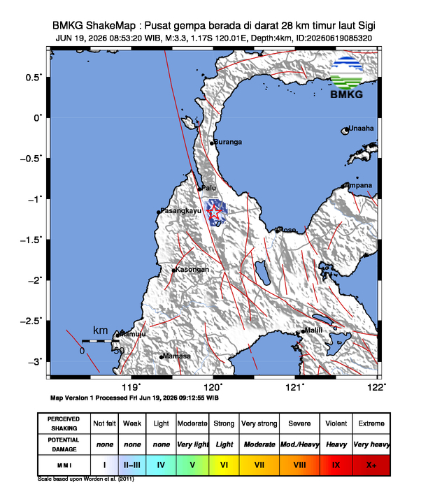 Gempa M 3,3 Guncang Sigi, Getaran Skala II MMI Terasa – BMKG Imbau Warga Tenang dan Waspada Bangunan Retak