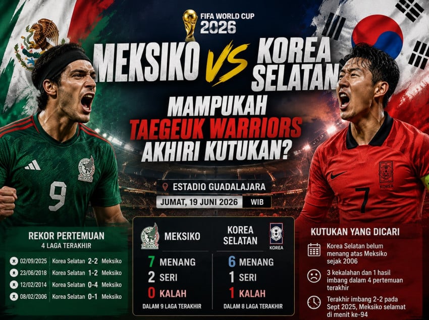 Meksiko vs Korea Selatan di Piala Dunia 2026: Taegeuk Warriors Incar Kemenangan Perdana atas El Tri