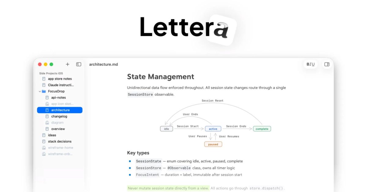 Lettera, Aplikasi Markdown Editor dari Developer Bear 2, Rilis Beta untuk Mac