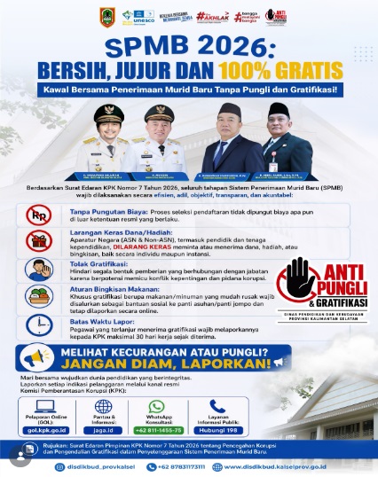 Disdikbud Kalsel Jamin SPMB 2026 Gratis Total, Masyarakat Diminta Aktif Awasi Pungli