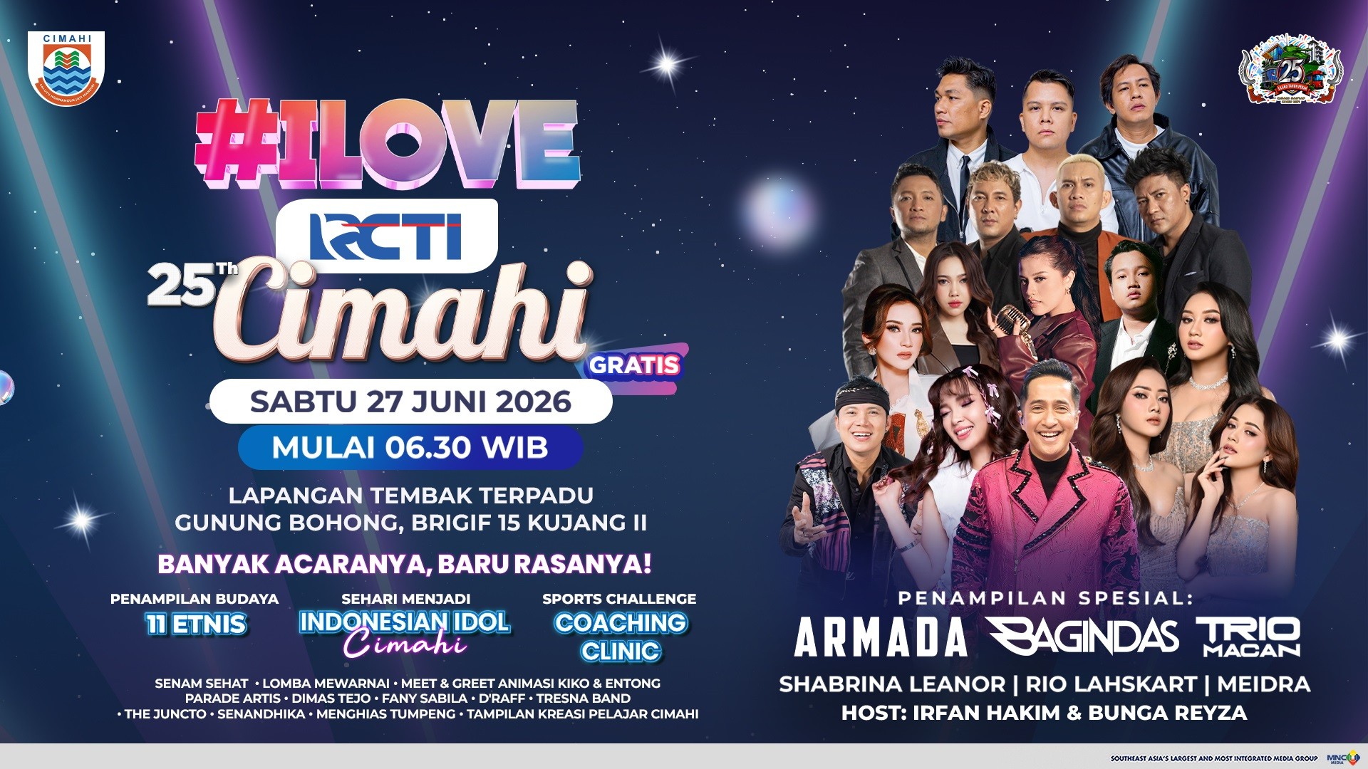 HUT Ke-25 Kota Cimahi, Konser I Love RCTI Hadirkan Armada dan Bagindas di Lapangan Tembak Gunung Bohong