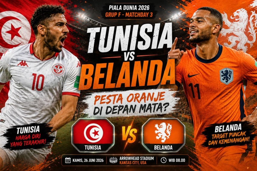 Belanda Hadapi Tunisia di Laga Pamungkas Grup F Piala Dunia 2026, Oranje Incar Puncak Klasemen