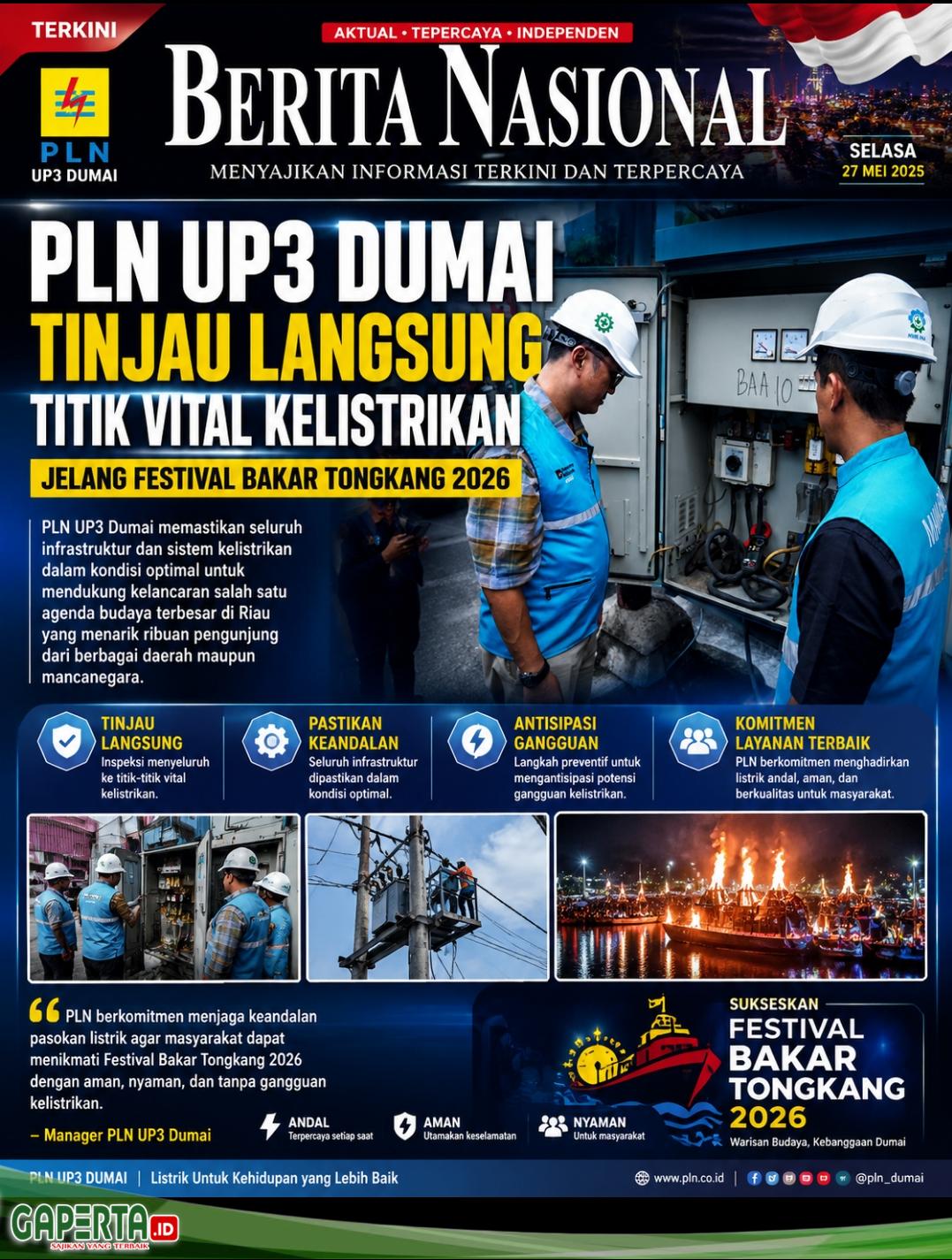 PLN Pastikan Listrik Andal untuk Festival Bakar Tongkang 2026, Inspeksi Titik Vital di Bagansiapiapi