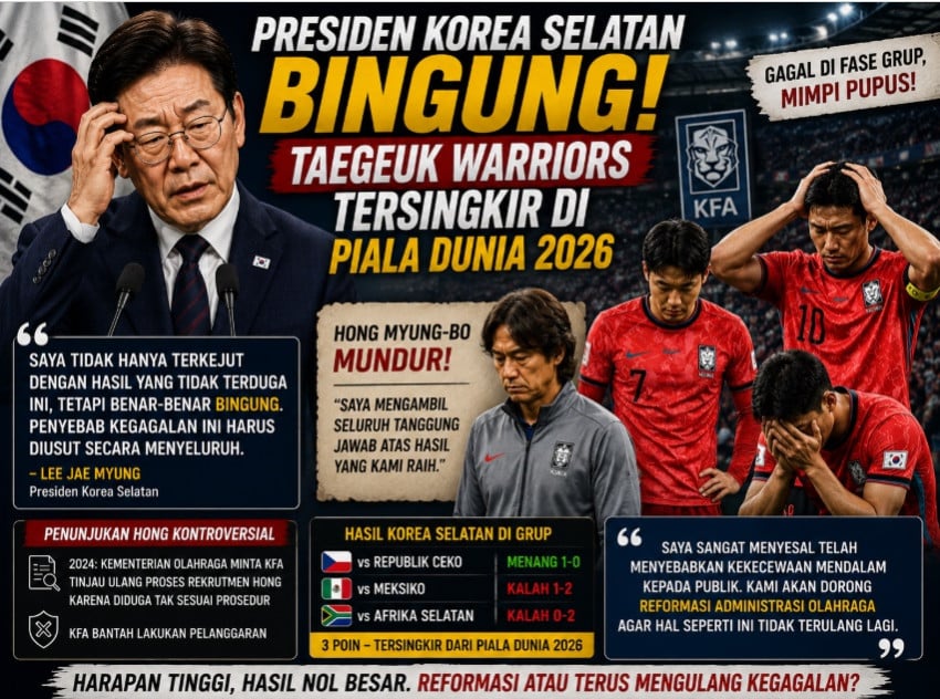Presiden Lee Jae Myung Perintahkan Investigasi Kegagalan Korsel di Piala Dunia 2026 Usai Hong Myung-bo Mundur