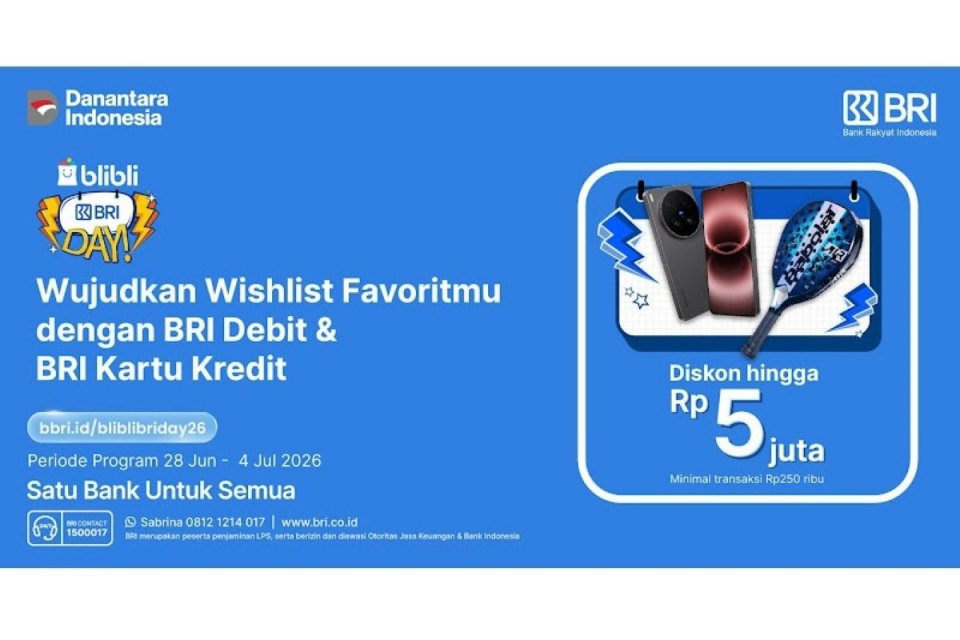 BRI Gandeng Blibli Gelar BRIDAY, Diskon Belanja hingga Rp5 Juta Buat Nasabah Kartu Kredit dan Debit