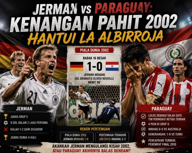 Jerman vs Paraguay di Babak 32 Besar: Kenangan Pahit 2002 Jadi Motivasi Ekstra La Albirroja