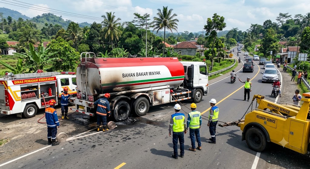Ban Mobil Tangki Pertamina Terbakar di Cianjur, Pasokan BBM ke Sukabumi dan Sekitarnya Dipastikan Aman