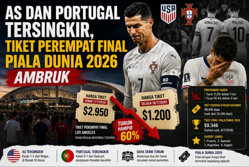 Harga Tiket Perempat Final Piala Dunia 2026 Anjlok 60 Persen Usai AS dan Portugal Tersingkir