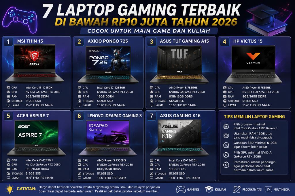 7 Laptop Gaming Rp10 Jutaan 2026: Rekomendasi untuk Kuliah dan Main Game