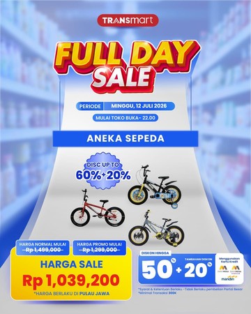 Transmart Full Day Sale Diskon hingga 50+20%, Sepeda Anak Dibanderol Rp 1,03 Juta