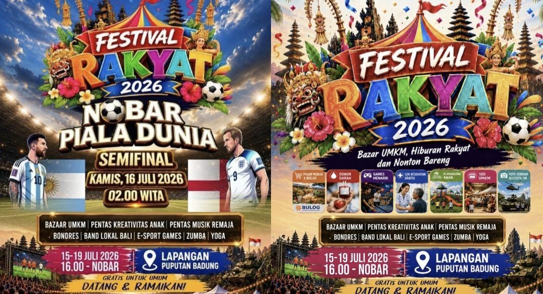 Festival Rakyat 2026 Siapkan Puputan Badung Jadi Pusat Nobar Piala Dunia FIFA, Bazar UMKM hingga Alutsista TNI